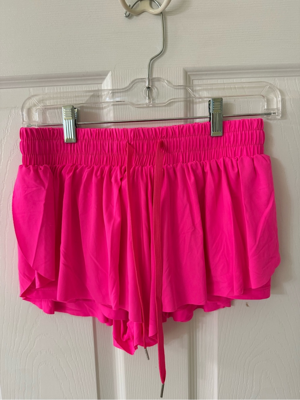Hot Pink Ruffle Athletic Shorts, SMALL